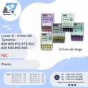 Limas K - 21mm X6 - Tamaños: #06 #08 #10 #15 #20 #25 #35 #40 #45- NIC