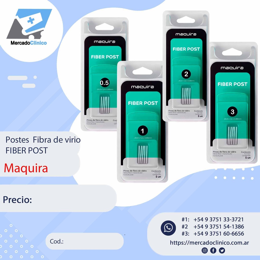 Postes de fibra de vidrio - Dif. tamaños -  Fiber Post - Maquira (#3)