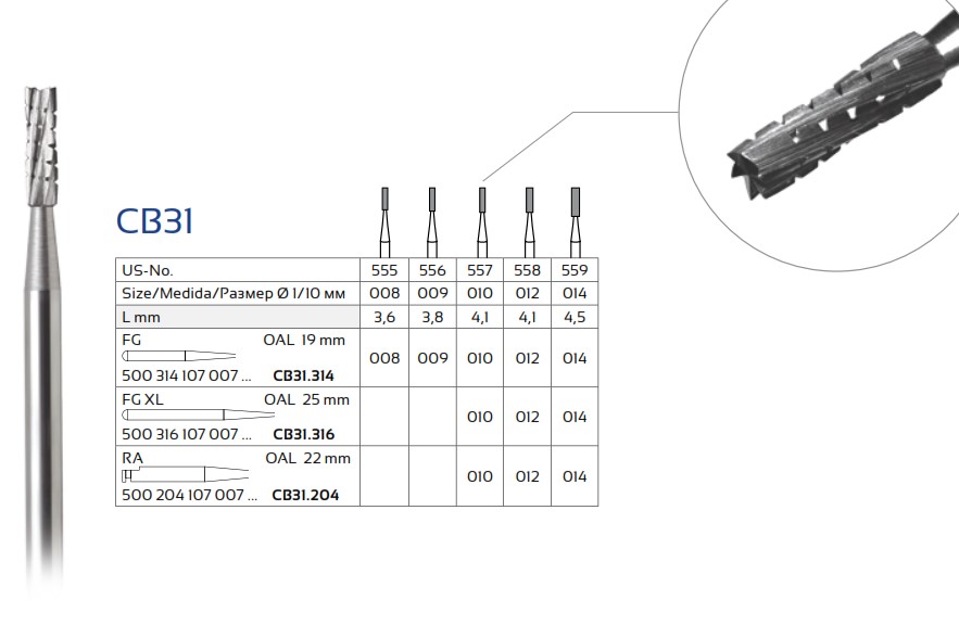 Fresa de carburo redonda extra larga CB1.316 - VERDENT