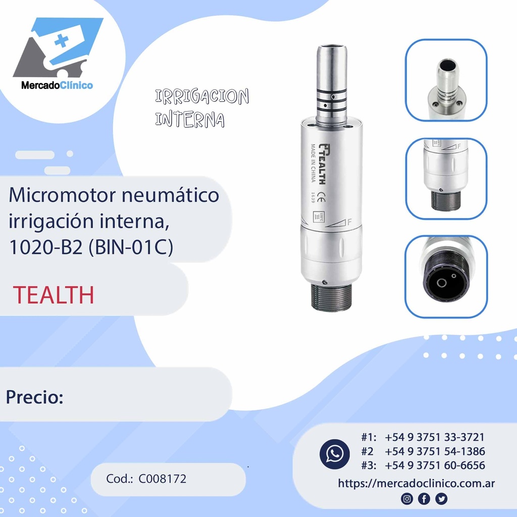 Micromotor neumático irrigación interna, 1020-B2 (BIN-01C) - Tealth