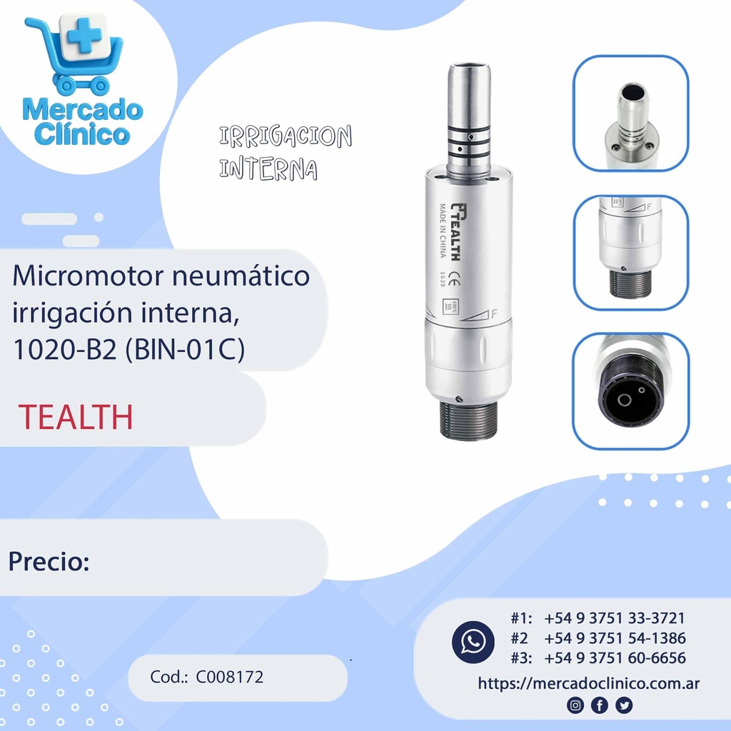 Micromotor neumático irrigación interna, 1020-B2 (BIN-01C) - Tealth