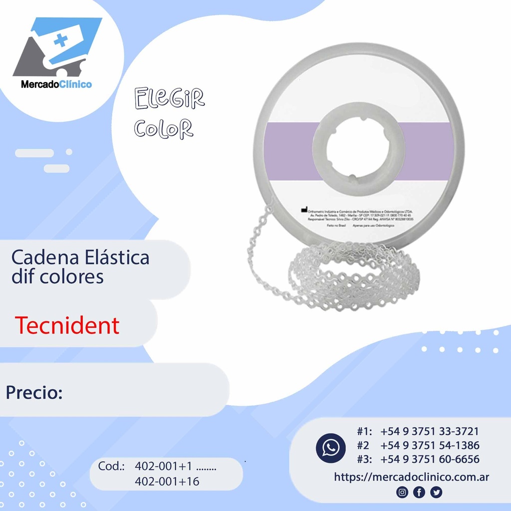 Cadena Cristal - 3 mts - Tecnident - 402-001+16