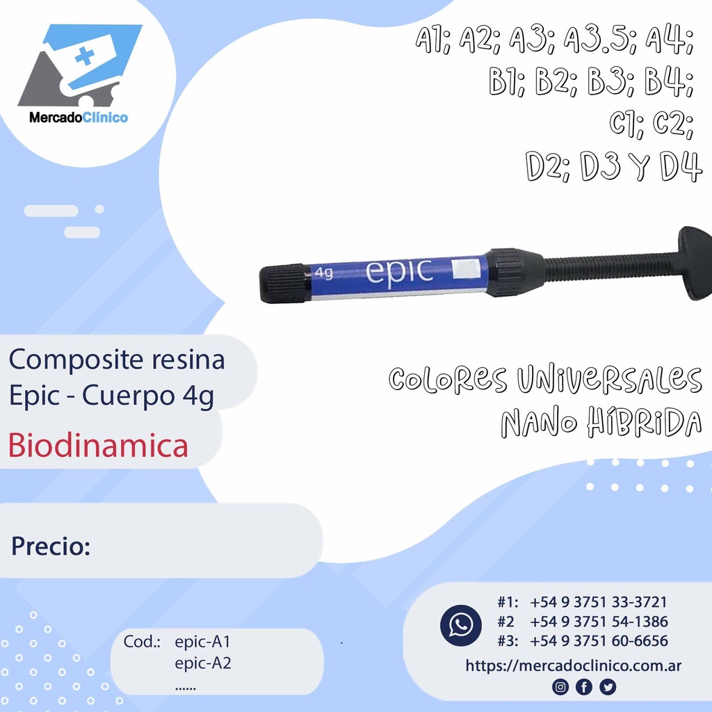 Composite Resina Nano Hibrida Epic 4gr - CUERPO - BIODINAMICA