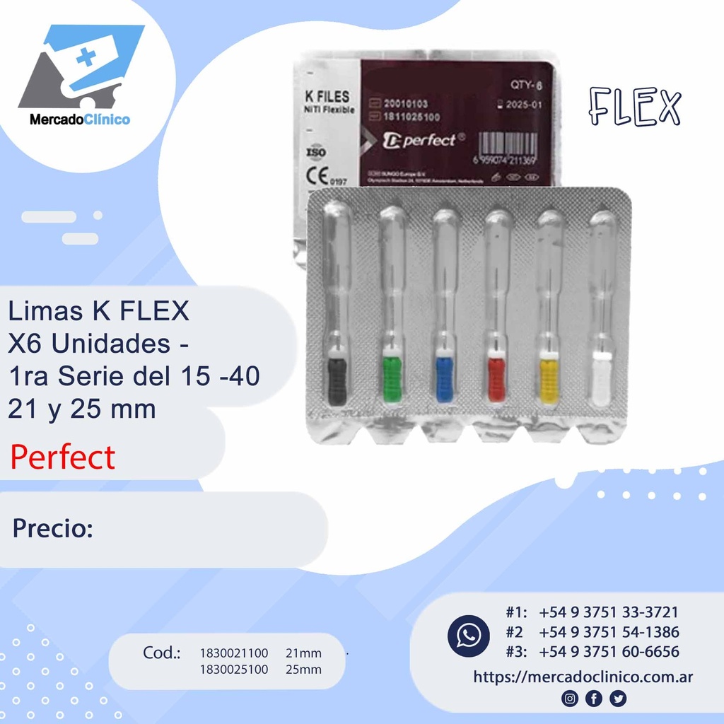 Limas K FLEX 15 al 40 (primer Serie)- X6 Unidades - 21 o 25 mm - Perfect