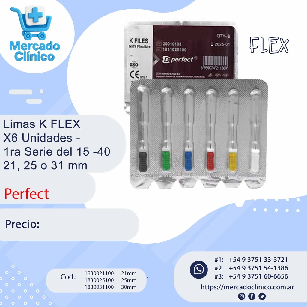 Limas K FLEX 15 al 40 (primer Serie)- X6 Unidades - 21,  25 o 31 mm - Perfect