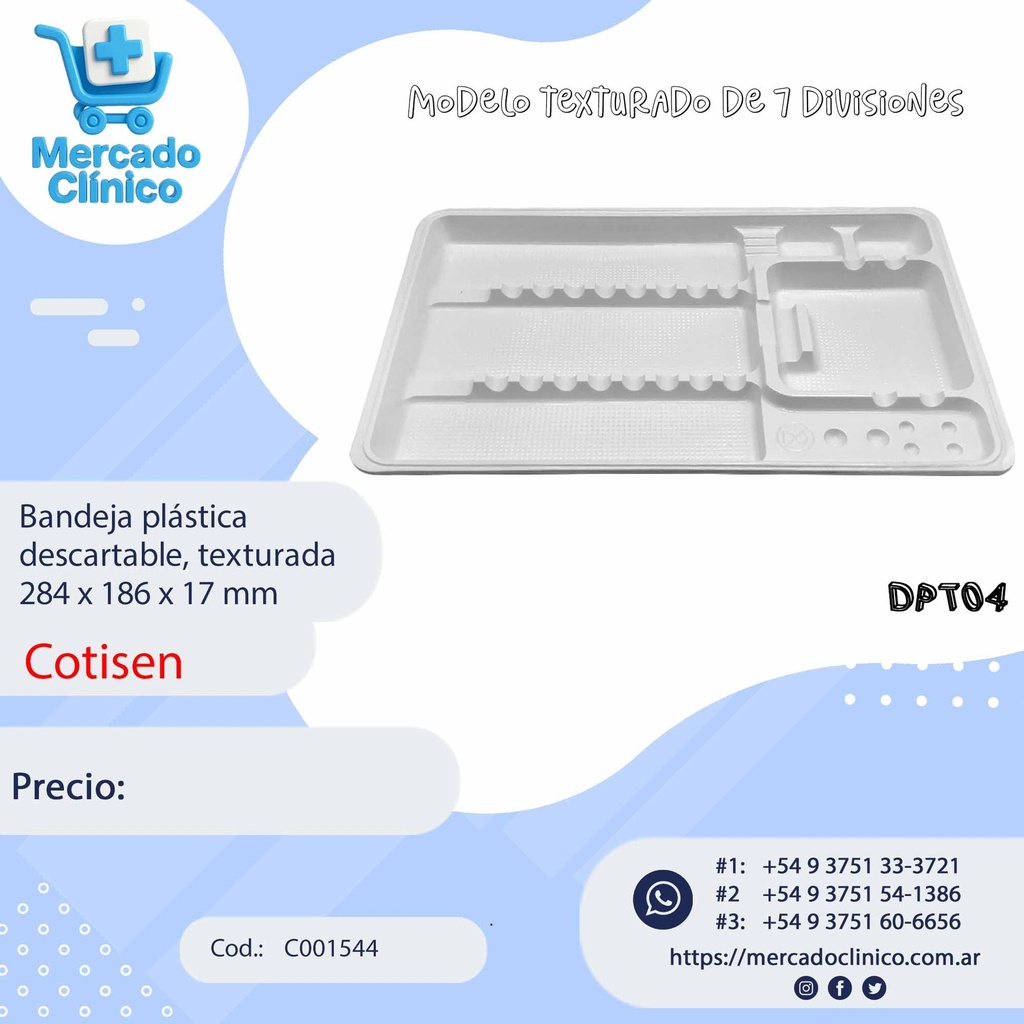 Bandeja plástica descartable, texturada 284 x 186 x 17 mm - Cotisen