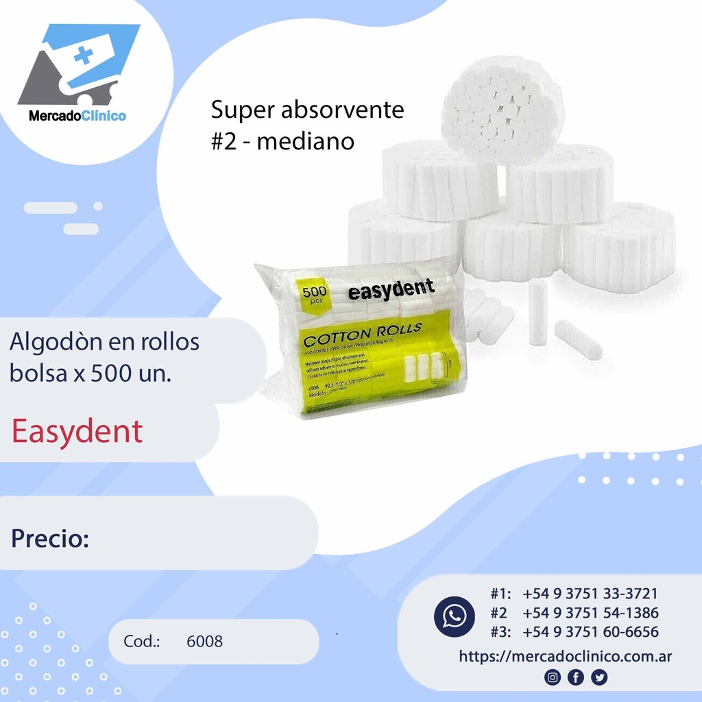 Rollos de algodón dental x 500 un - Easydent