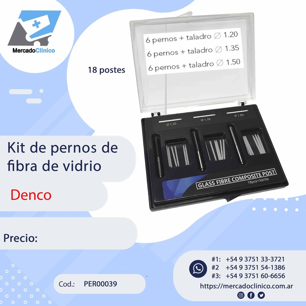 Kit de pernos de fibra de vidrio - 18 postes + fresas - Denco