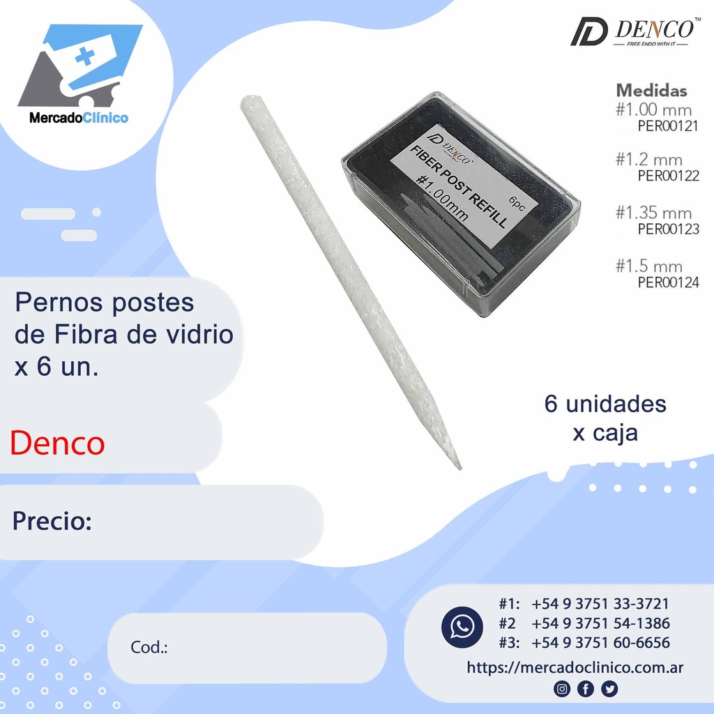 Perno / poste de fibra de vidrio x 6 unidades - Denco