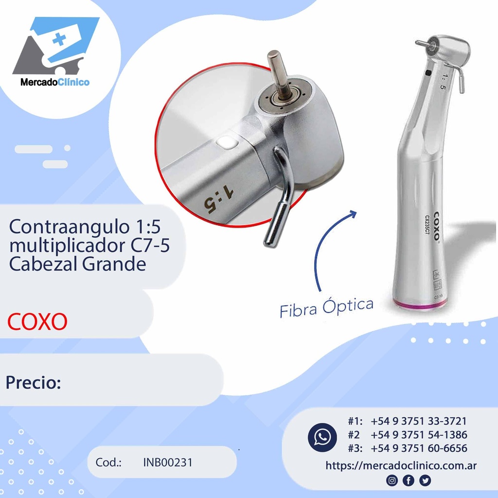 Contraangulo 1:5 multiplicador C7-5 - Cabezal Grande - COXO
