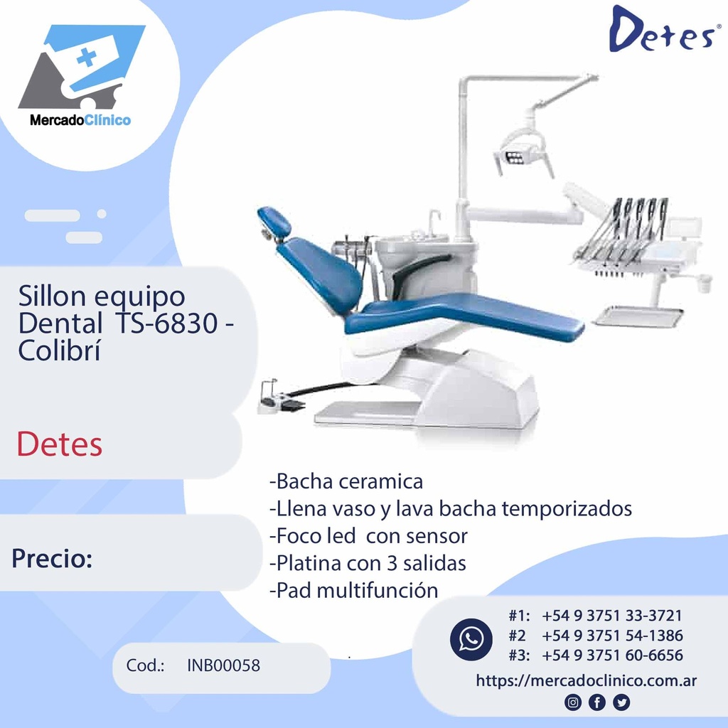 Sillon equipo Dental TS-6830 - Colibrí - Detes