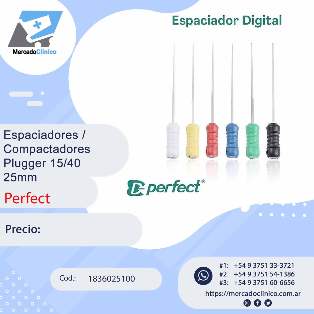 Espaciadores / Compactadores Pluggers 15/40 - 21 y 25 mm - Perfect