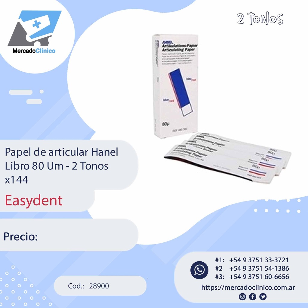 Papel de articular Hanel Libro 80 Um - 2 Tonos x144 - Coltene
