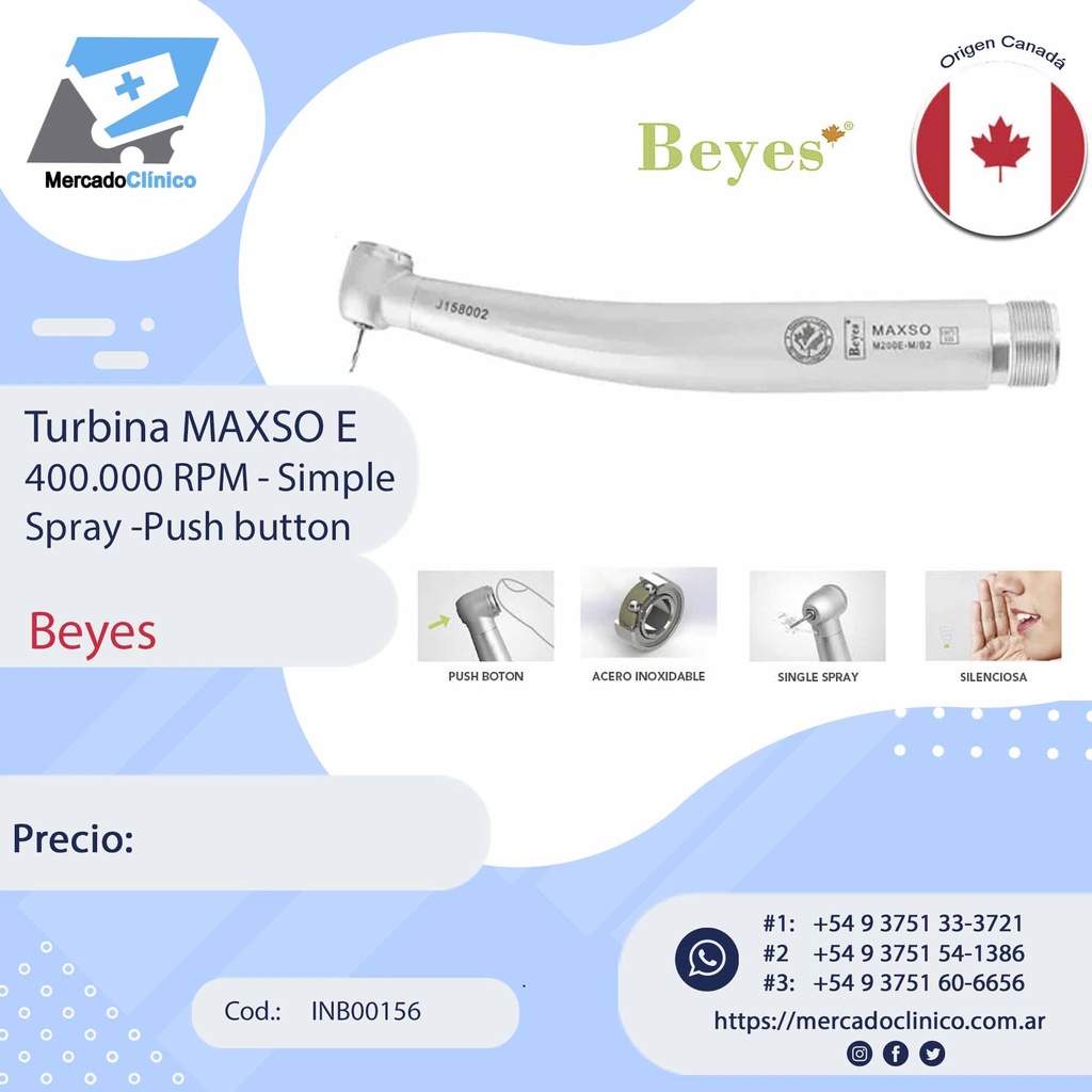 Turbina MAXSO E - M200 - 400.000 RPM - Simple  Spray -Push button - Beyes