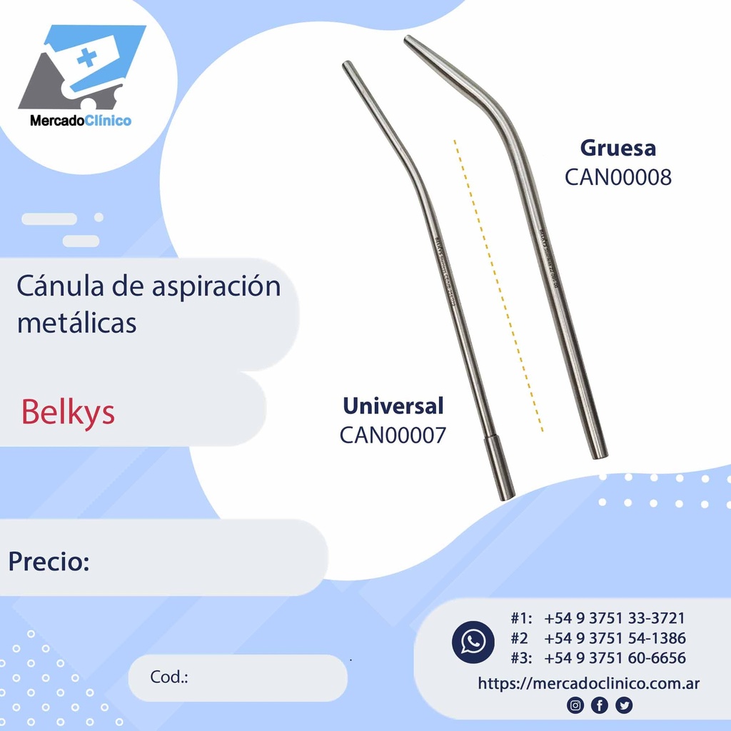 Cánula de aspiración metálica - Belkys