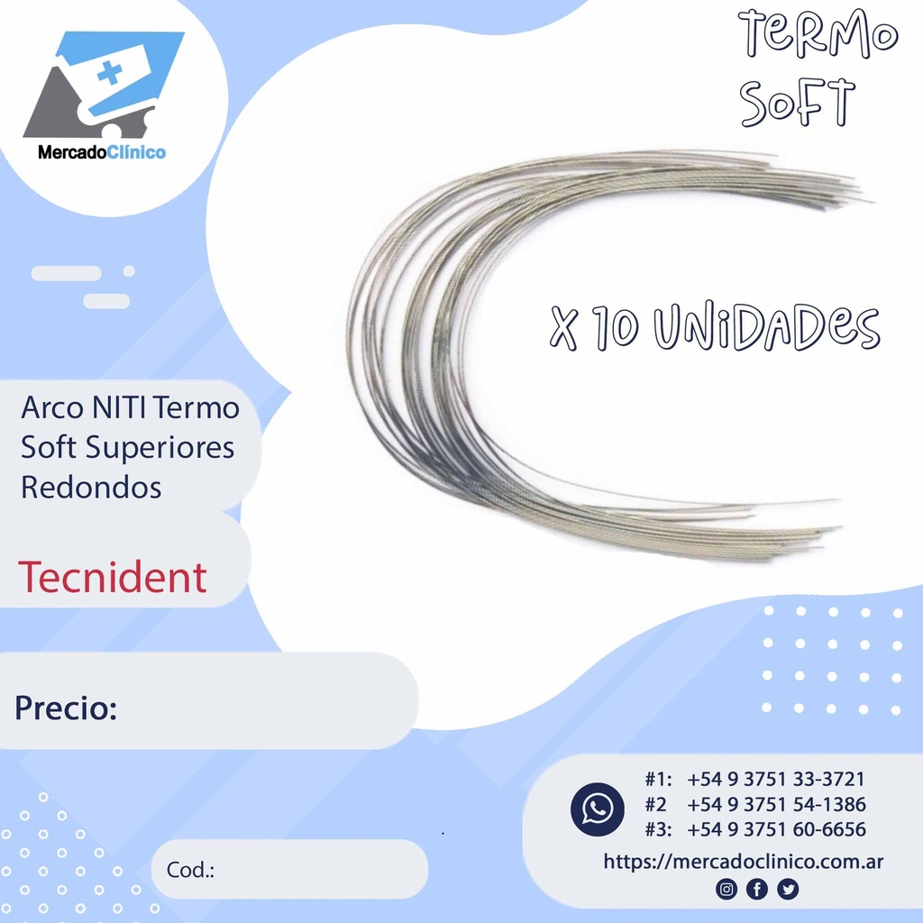 Arcos NITI Soft SUPERIORES - Redondo - X 10 arcos - TECNIDENT