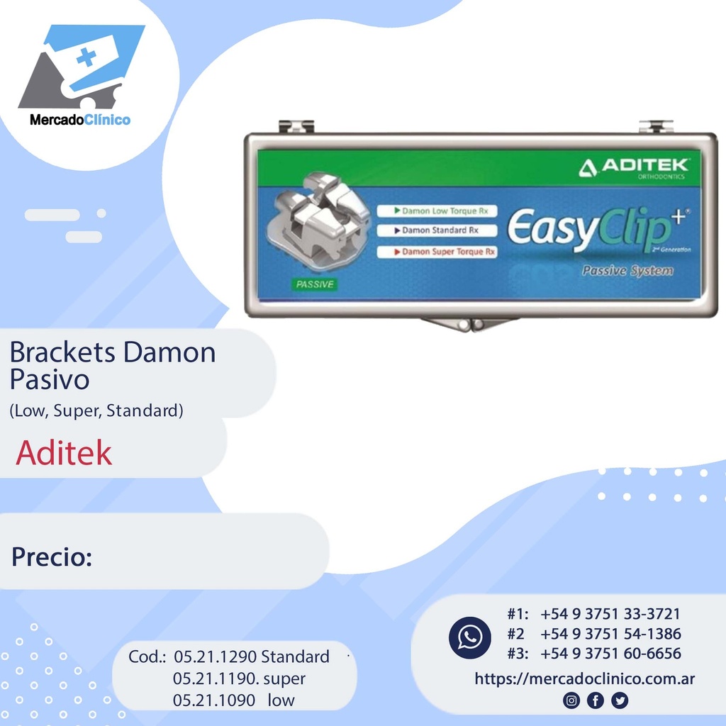 Bracket Damon - kit 5x5 -Standard -  Easyclip - slot 0,22 - Autoligado - Aditek