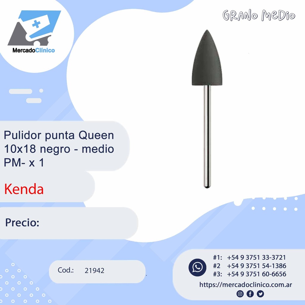 Pulidor punta Queen  10x18 negro - medio  PM- x 1 - Kenda