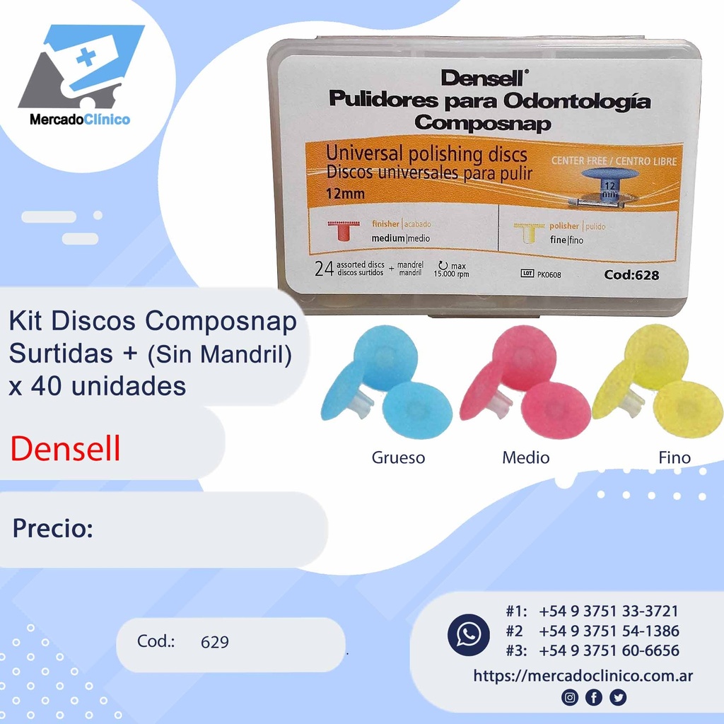 Kit Discos Composnap  Surtidas + Sin Mandril  x 40 unidades - Densell