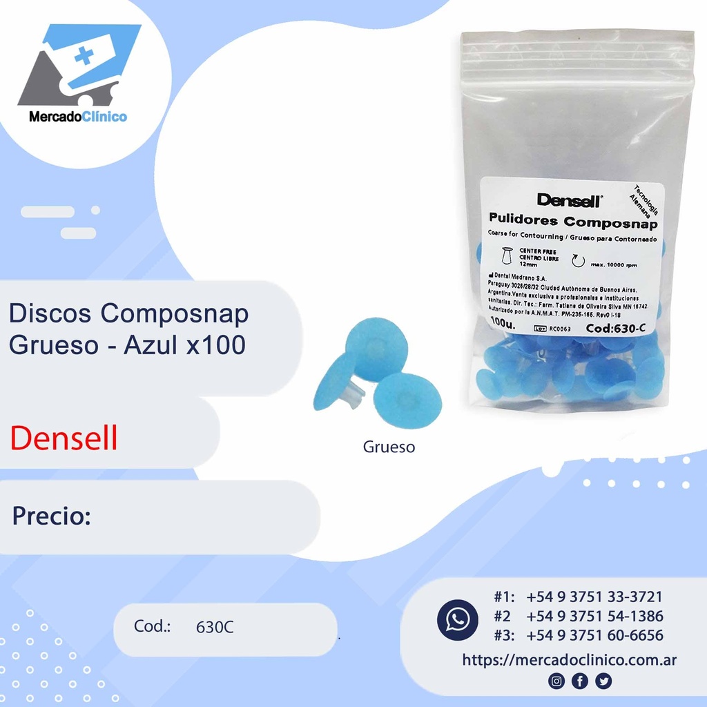 Discos Composnap Grueso - Azul x 100 unidades - Densell