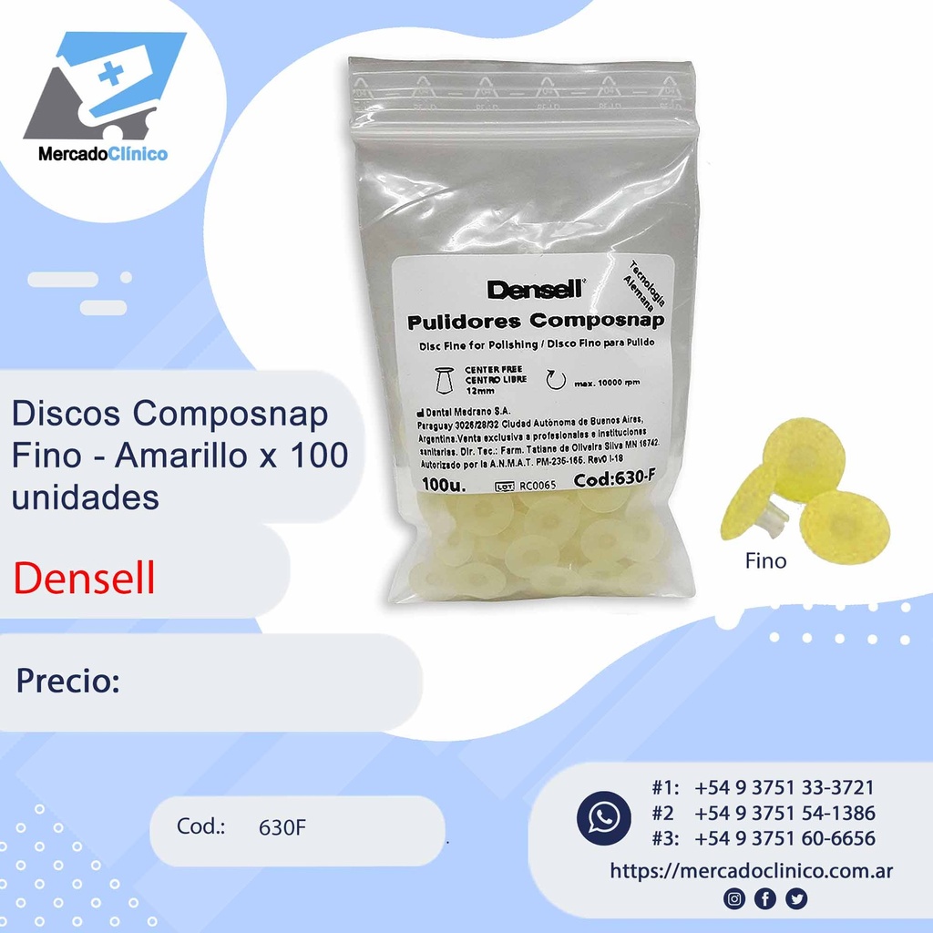 Discos Composnap Fino - Amarillo x 100 unidades - Densell
