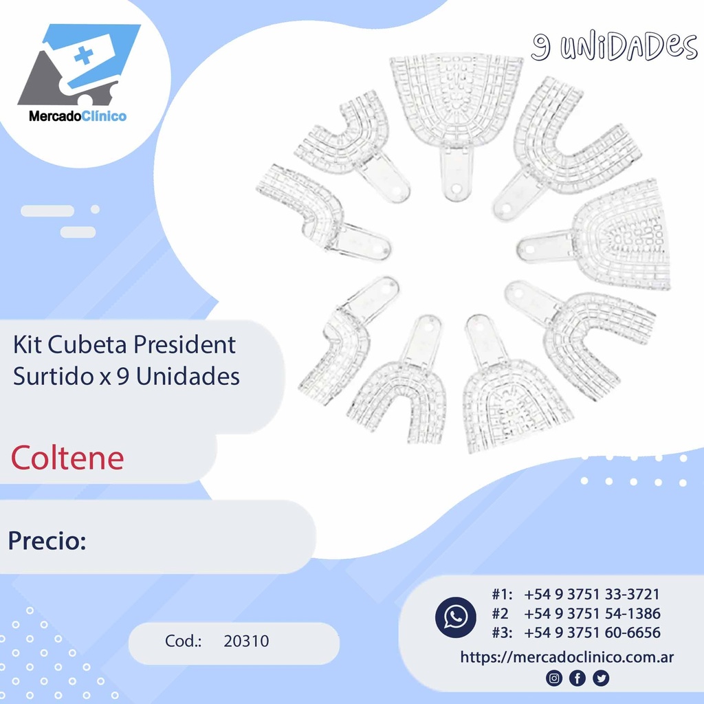 kit Cubeta President  para implantes, etc - plástica autoclavable - 9 unidades - Coltene