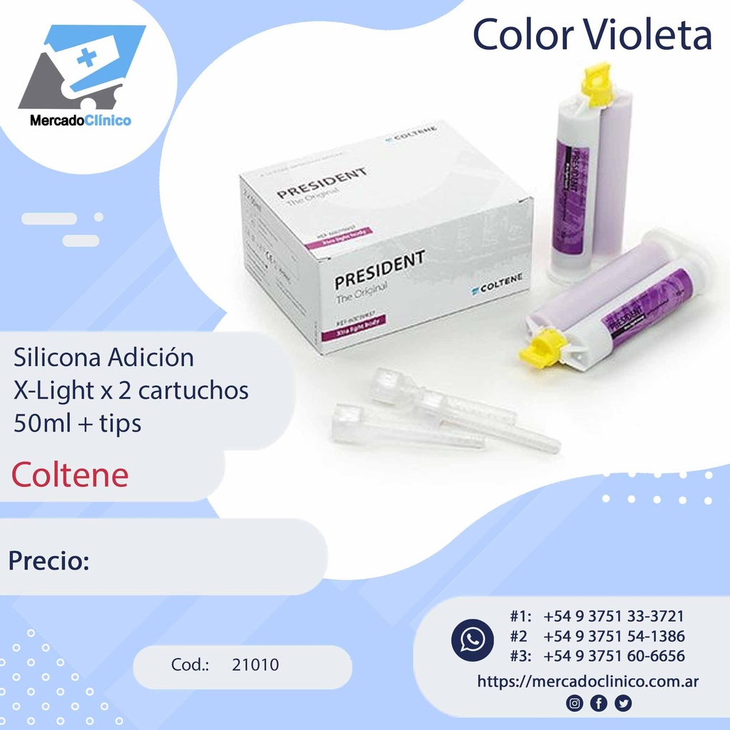 Silicona Adición  X-Light x 2 cartuchos 50ml + tips - 21010 - Coltene