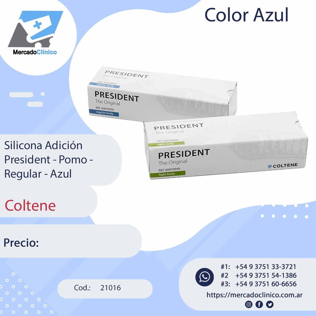 Silicona Adición -  President - Pomo - Regular - Azul - Coltene