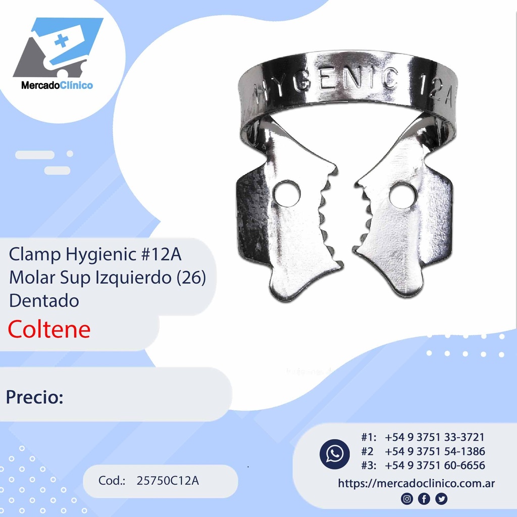 Clamp Higienic #12A Molar Sup Izquierdo (26) Dentado - Coltene