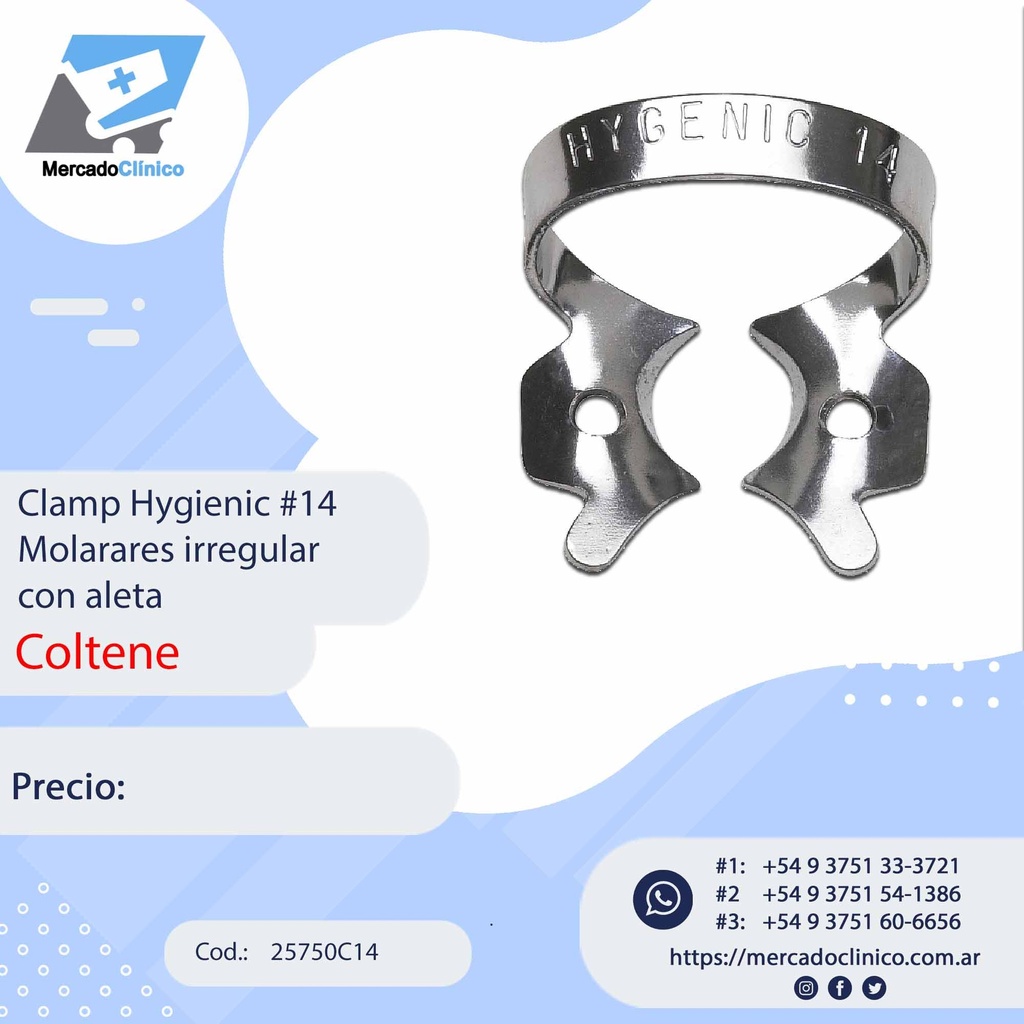 Clamp Hygienic #14 Molares irregular con aleta  - Coltene