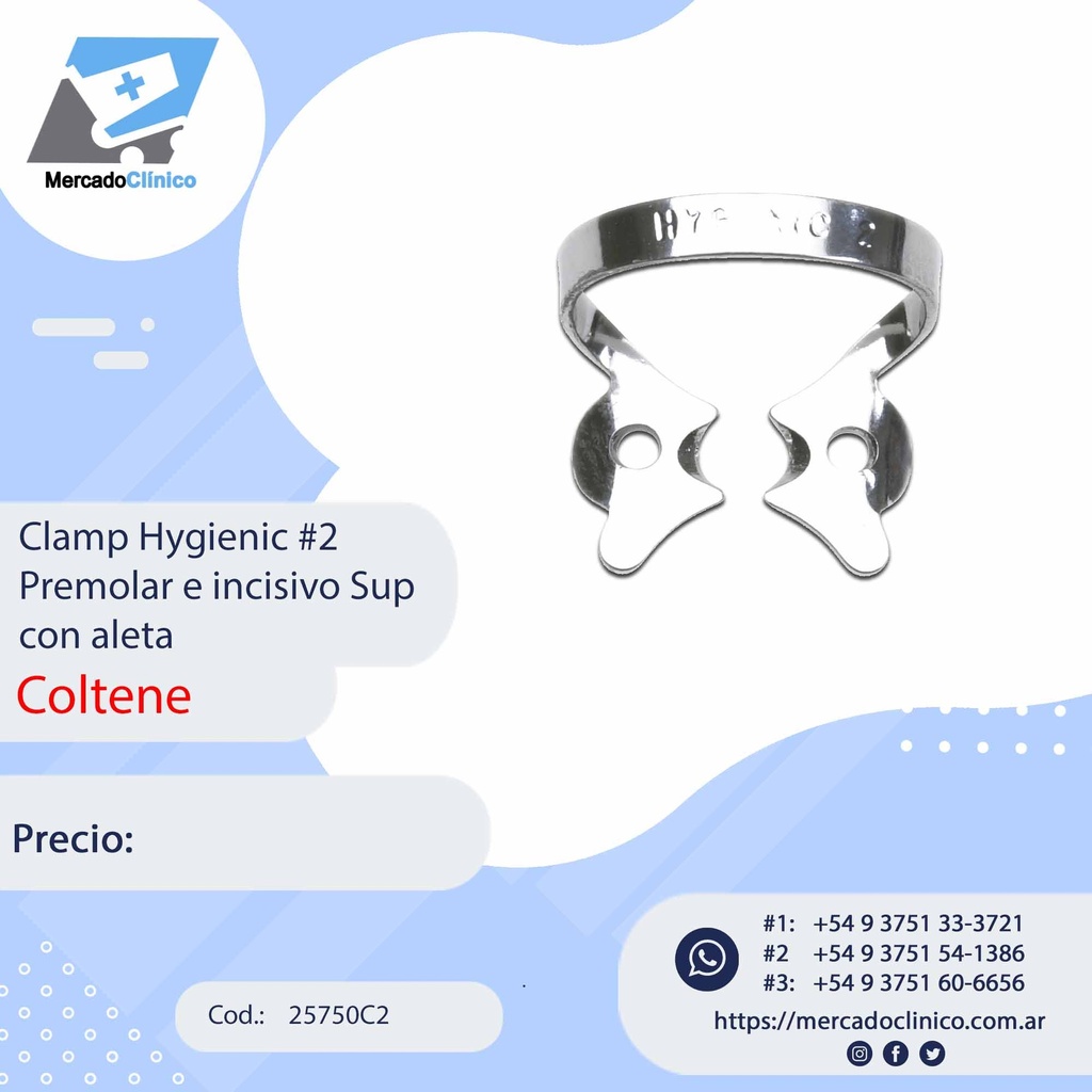 Clamp Hygienic #2 Premolar e incisivo Sup con aleta - Coltene