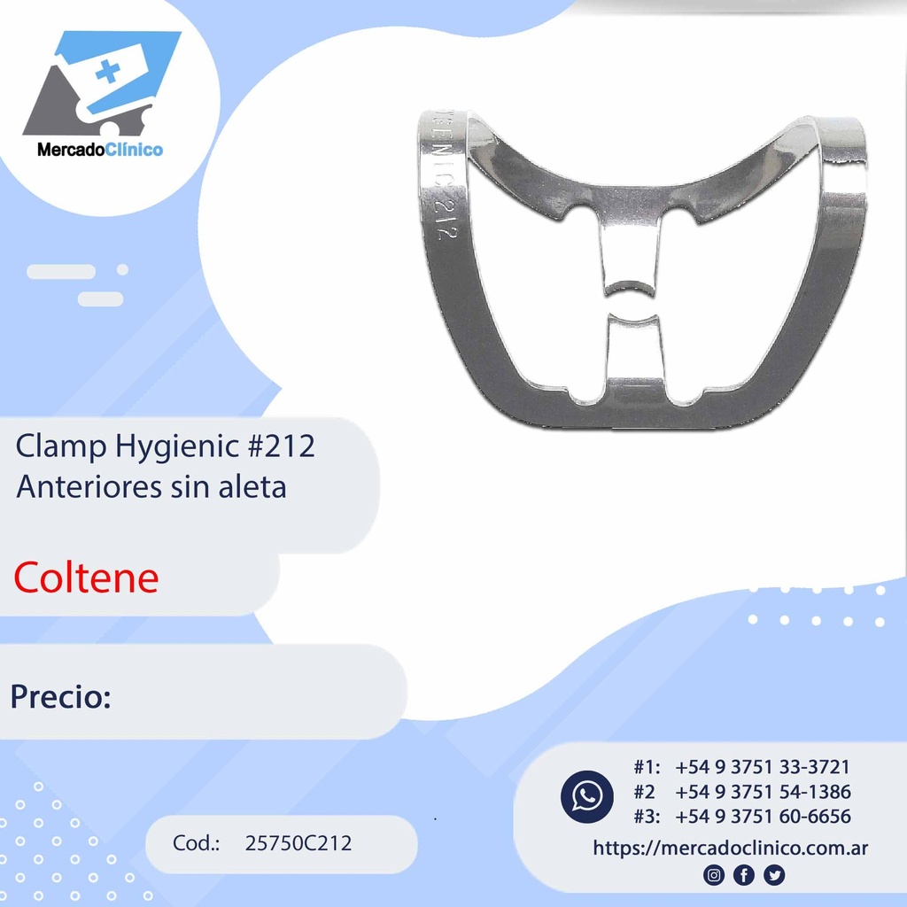 Clamp Hygienic #212 Anteriores superiores -  con aleta - Coltene