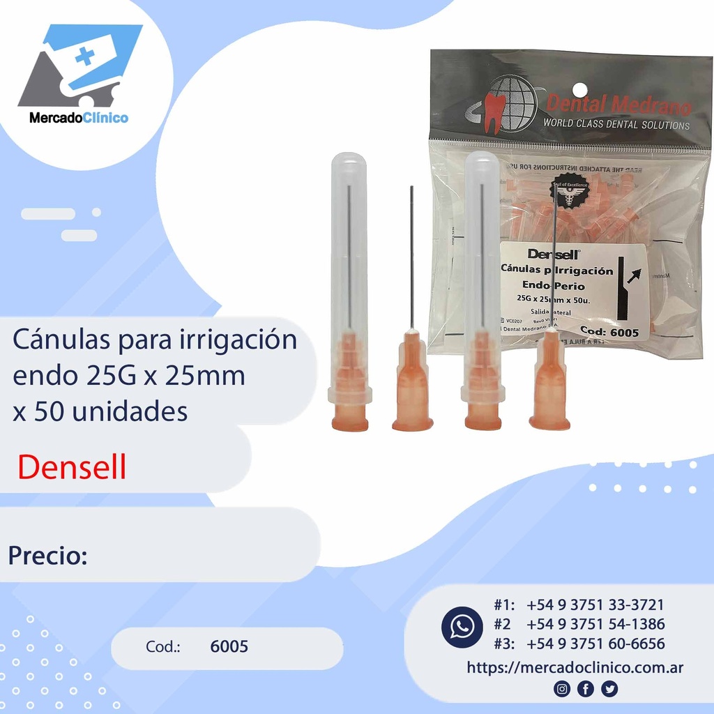 Cánulas para irrigación endo 25G x 25mm x 50 unidades - Densell