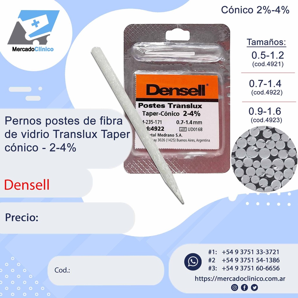 Pernos postes  de Fibra de vidrio Translux Taper  x unidad - Conico 2% - Densell (copia)
