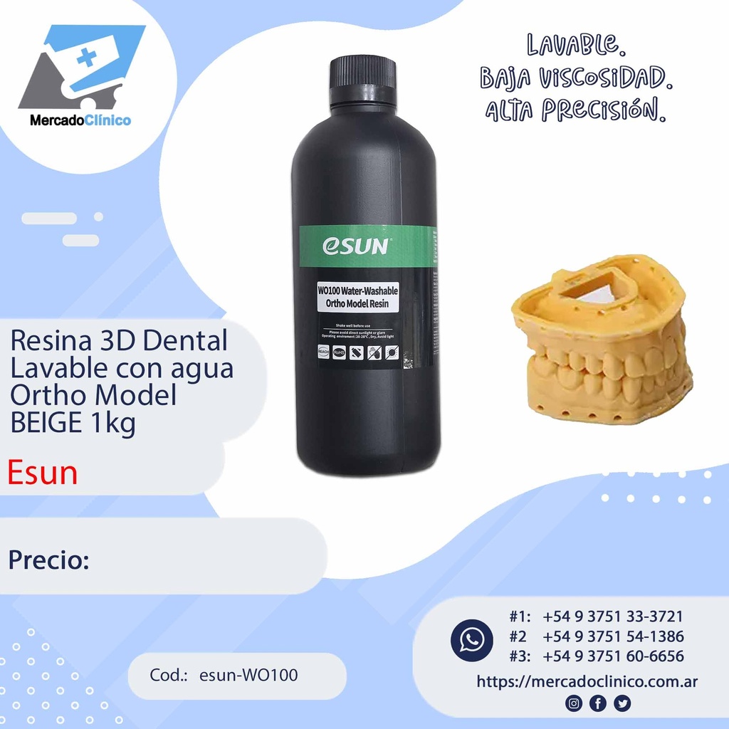 Resina 3D Ortho Model Resin OM100 -1Kg - (Lavable con Alcohol) - Esun 