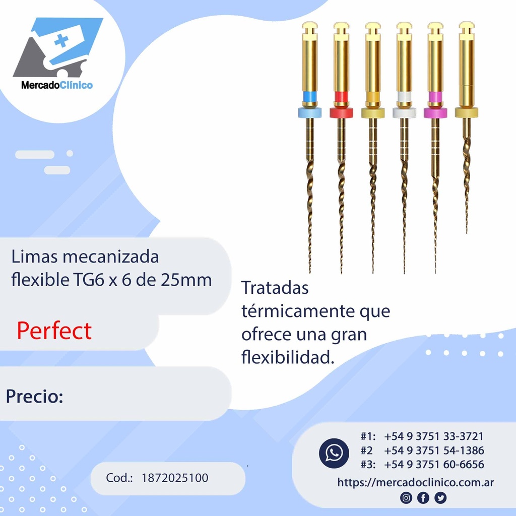 Limas mecanizada  flexible TG6 x 6 limas de 25mm - Perfect