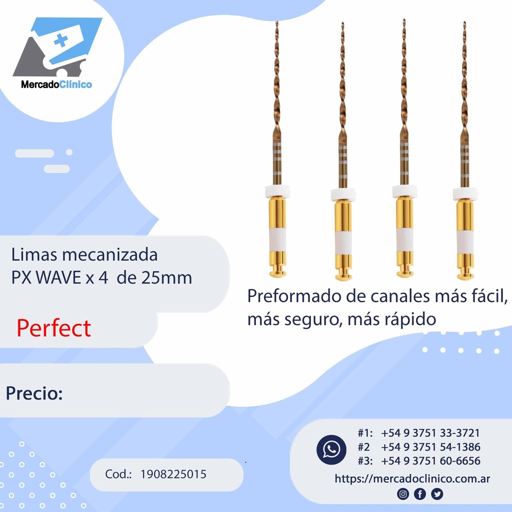 Limas mecanizada  PX WAVE x 4  de 25mm - Perfect
