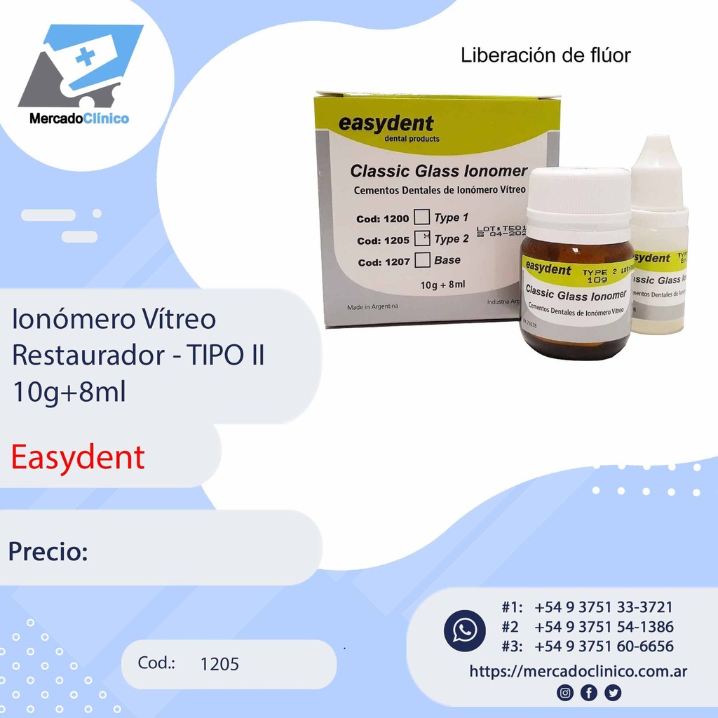 Ionómero Vítreo TIPO II Autocurado- 10g+8ml - EASYDENT