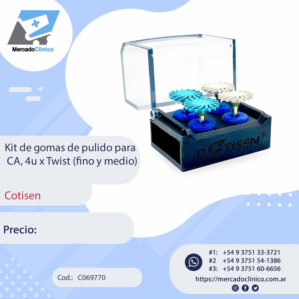 Kit de gomas de pulido para CA, 4u x Twist (fino y medio). COTISEN