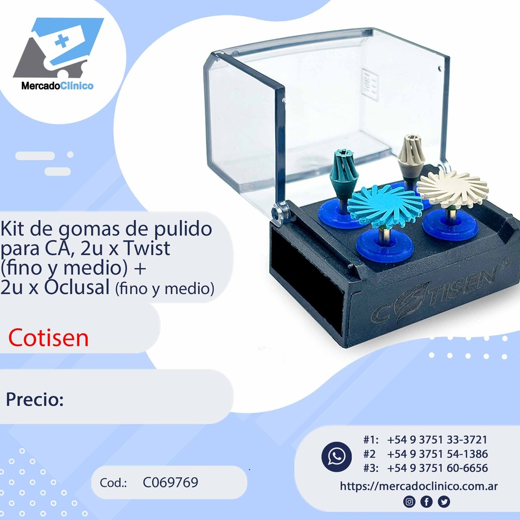 Kit de gomas de pulido para CA  X 4 UNIDADES - (2u x Twist (fino y medio) + 2u x Oclusal (fino y medio). COTISEN