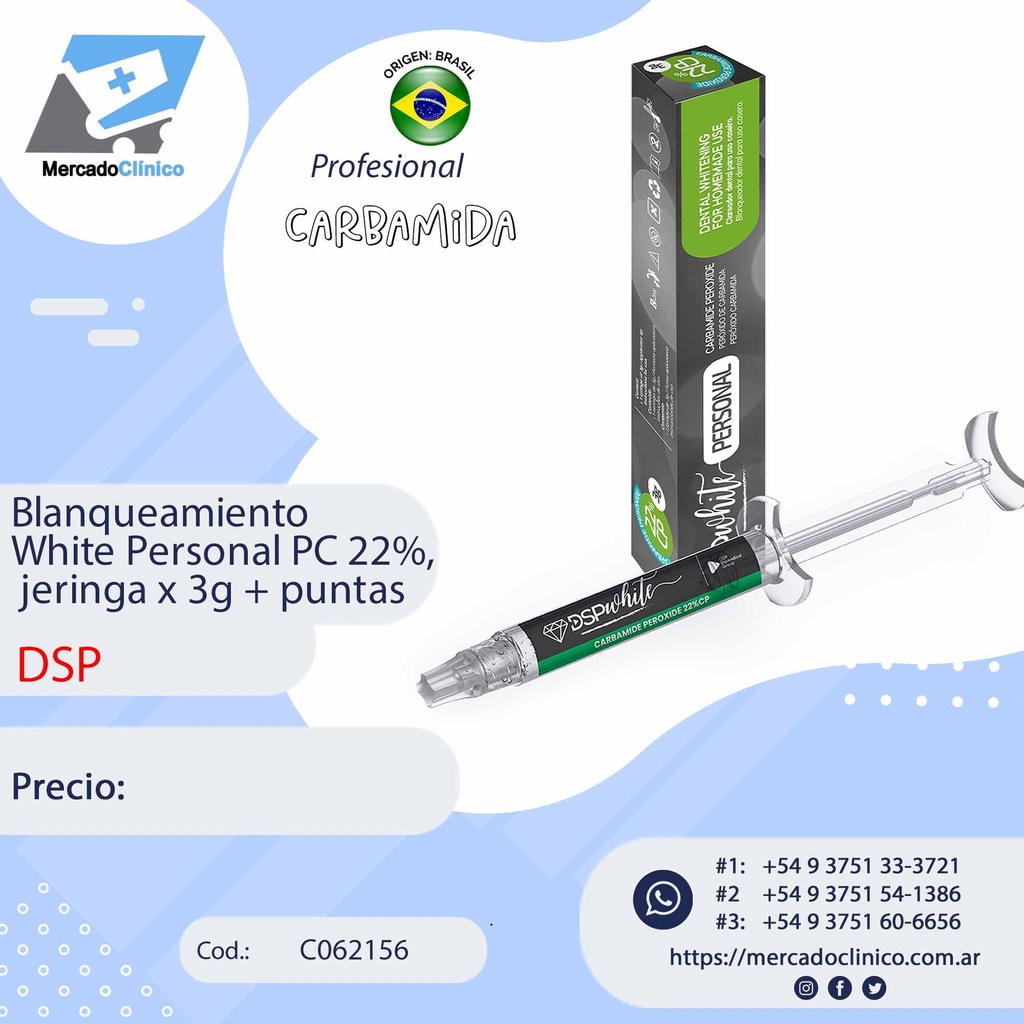 Blanqueamiento White Personal PC 22%, jeringa x 3g + puntas - DSP