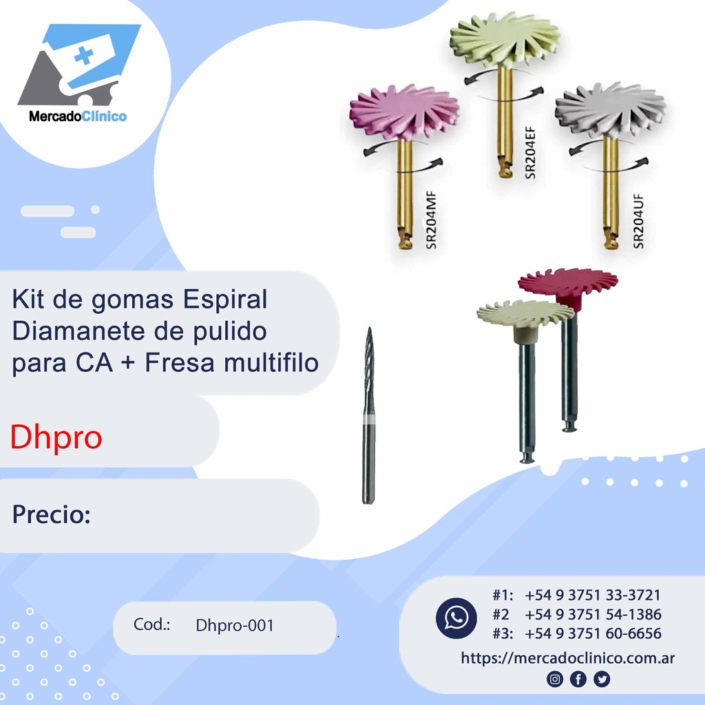 Kit de gomas Espiral Diamanete de pulido para CA + Fresa multifilo - PRO