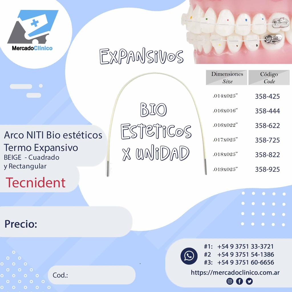 Arco BIO COSMETICO- Termo Expansivo - Cuadrados y Rectangulares  X 1 arco - TECNIDENT
