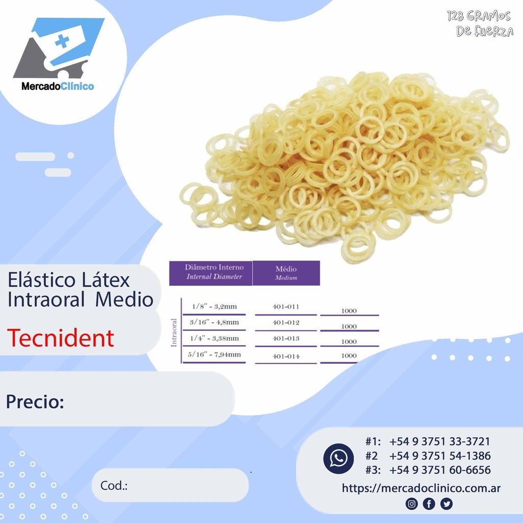 Gomas Elástico intraoral de látex Medio - intermaxilar -  Tecnident 