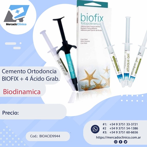 Adhesivo  BIOFIX c/1 acido + 3 acidos ATTAQUE GEL 3g c/u - BIODINAMICA