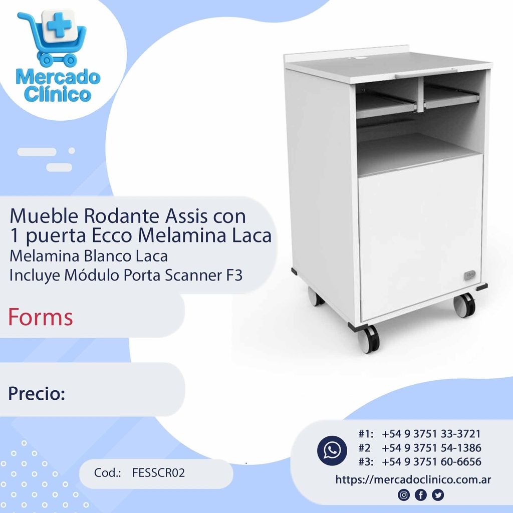 Mueble Rodante Assis con 1 puerta Ecco Melamina Laca - Forms