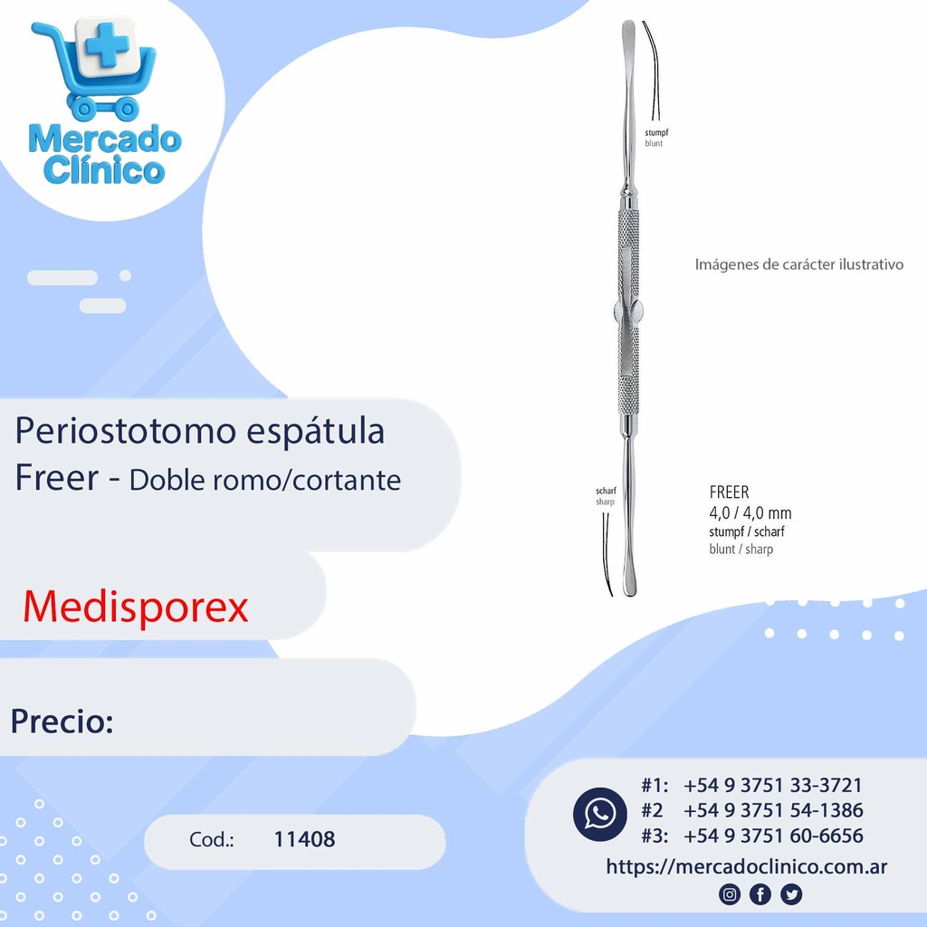 Periostotomo espátula Freer - Doble romo/cortante - Medisporex