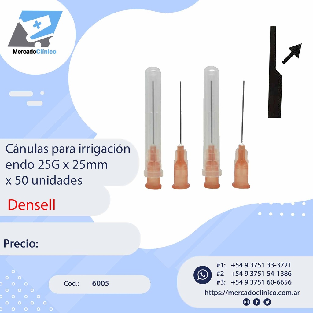 Cánulas para irrigación endo 25G x 25mm x 1 unidad - Densell 