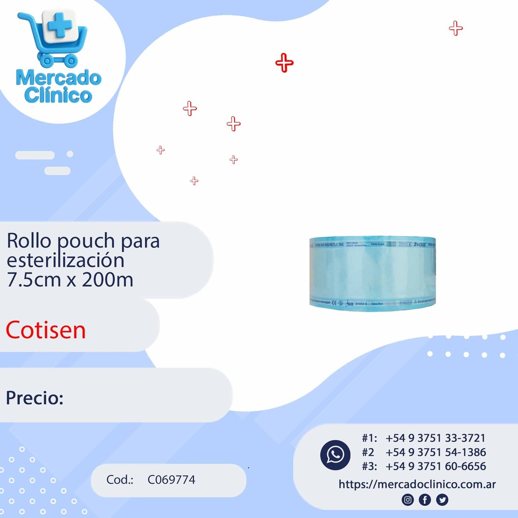 Rollo pouch para  esterilización  7.5cm x 200m - Cotisen