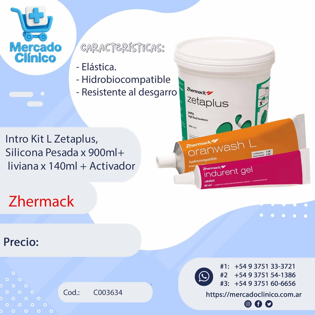 Intro Kit L Zetaplus,  Silicona Pesada x 900ml+  liviana x 140ml + Activador -  Zhermack